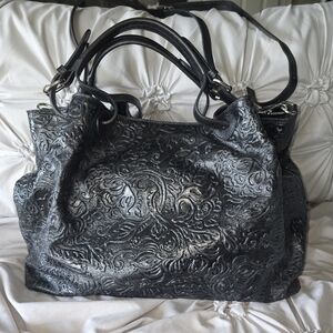 Isadora Italian Black Leather Embossed Bag